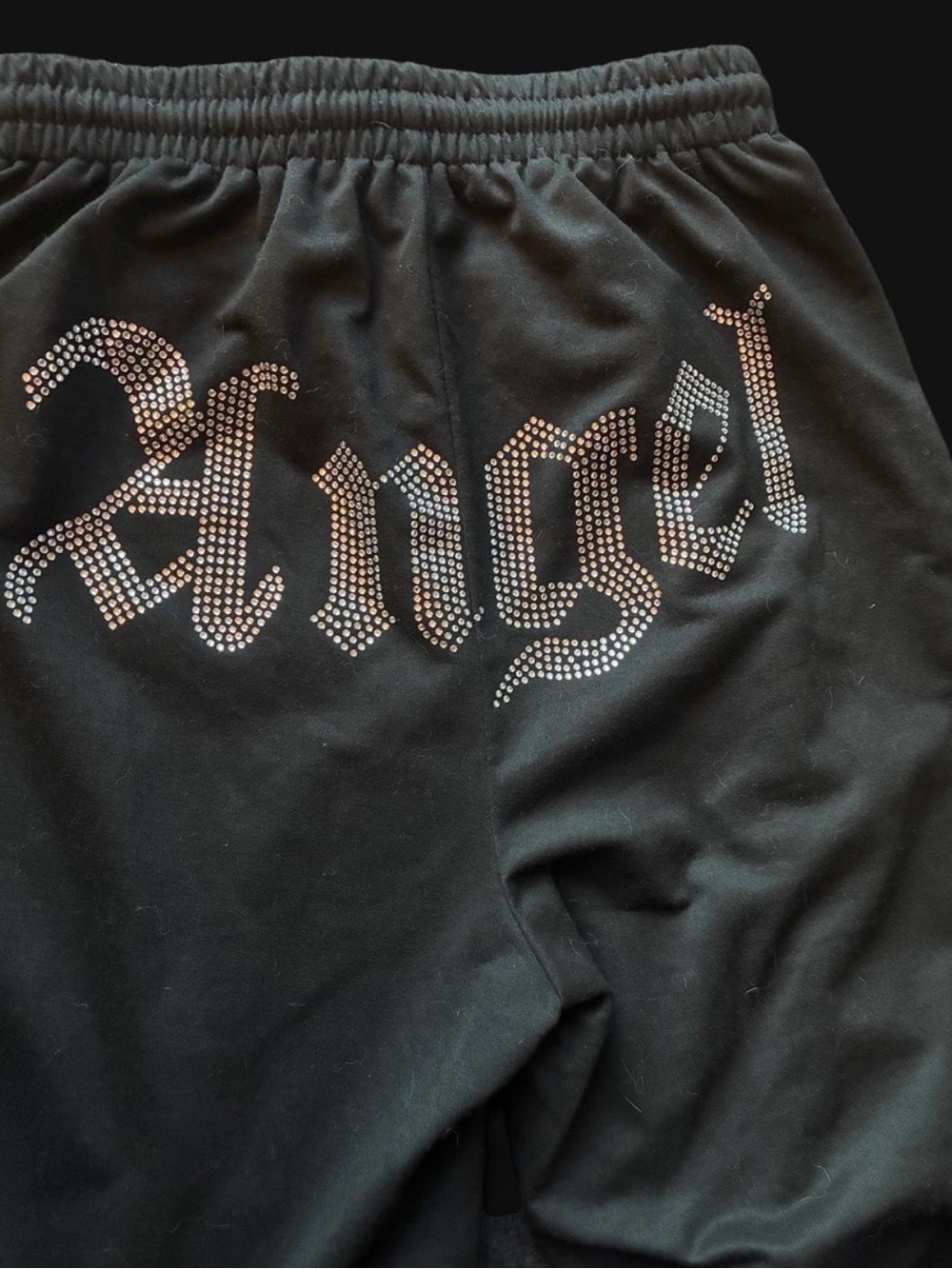 Black Sweatpants with Rhinestone Script Detail - Picture 2 of 3